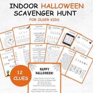 Halloween Scavenger Hunt, Indoor Teen and Tween Treasure Hunt Game, At Home Spooky Escape Room Clues for Older Kids, Halloween Party Games