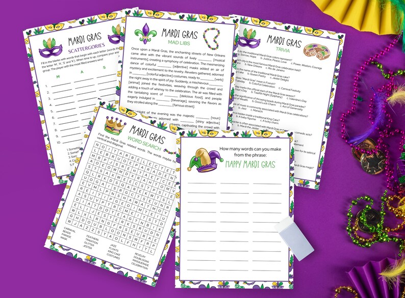 Mardi Gras Games, Fun Mardi Gras Printables for Kids and Adults, New ...