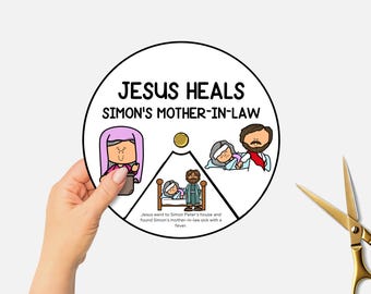 Jesus Heals Simon's Mother In Law, Christian Story Coloring Sunday School Craft, Bible Study Spinning Wheel Printable, Miracles of Jesus