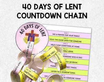 40 Days of Lent Countdown, Lenten Activities For Kids, Holy Week Printable, Lent Bible Craft, Catholic Christian Family Easter Activity