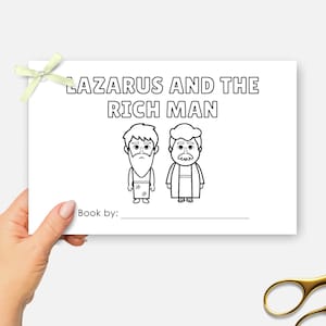 Lazarus and the Rich Man, Printable Mini Bible Book, Sunday School Craft, Kids Bible Lesson Coloring Activity, Half Page Bible Story Book