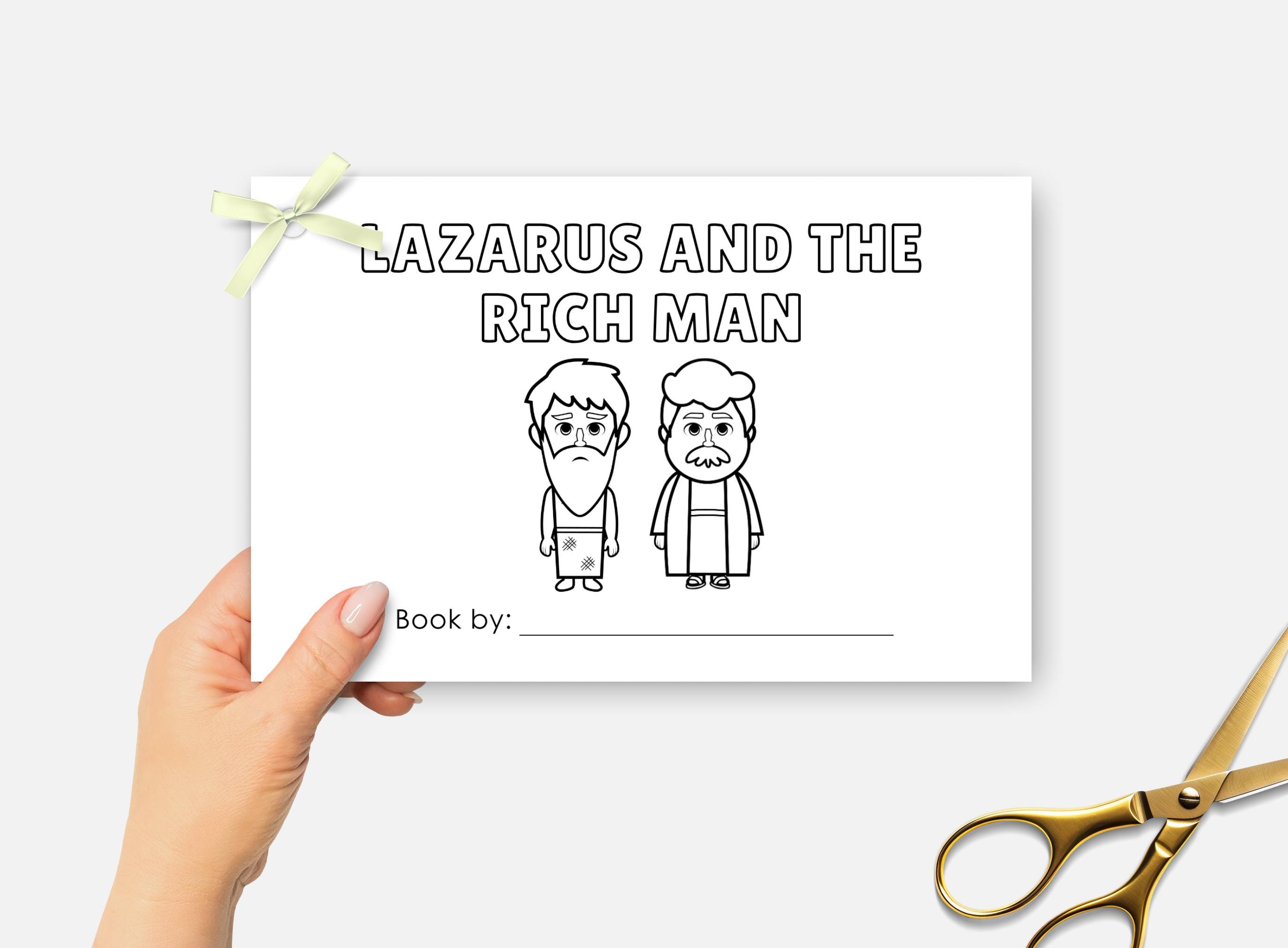 Lazarus and the Rich Man, Printable Mini Bible Book, Sunday School Craft, Kids Bible Lesson Coloring Activity, Half Page Bible Story Book