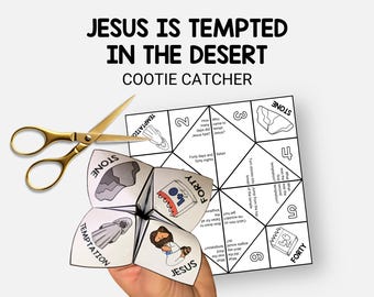Jesus is Tempted in the Desert, Printable Bible Story Cootie Catcher, Easy Sunday School Craft for Kids, Fortune Teller, VBS, Lent Activity