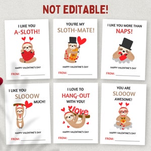 Printable Sloth Valentines, Fun School Valentine Gift Tags, Kids ...