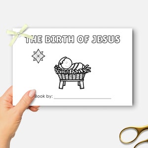 De geboorte van Jezus, afdrukbaar minibijbelboek kerststal, zondagsschoolambacht, kleurboek kerstbijbelles voor kinderen
