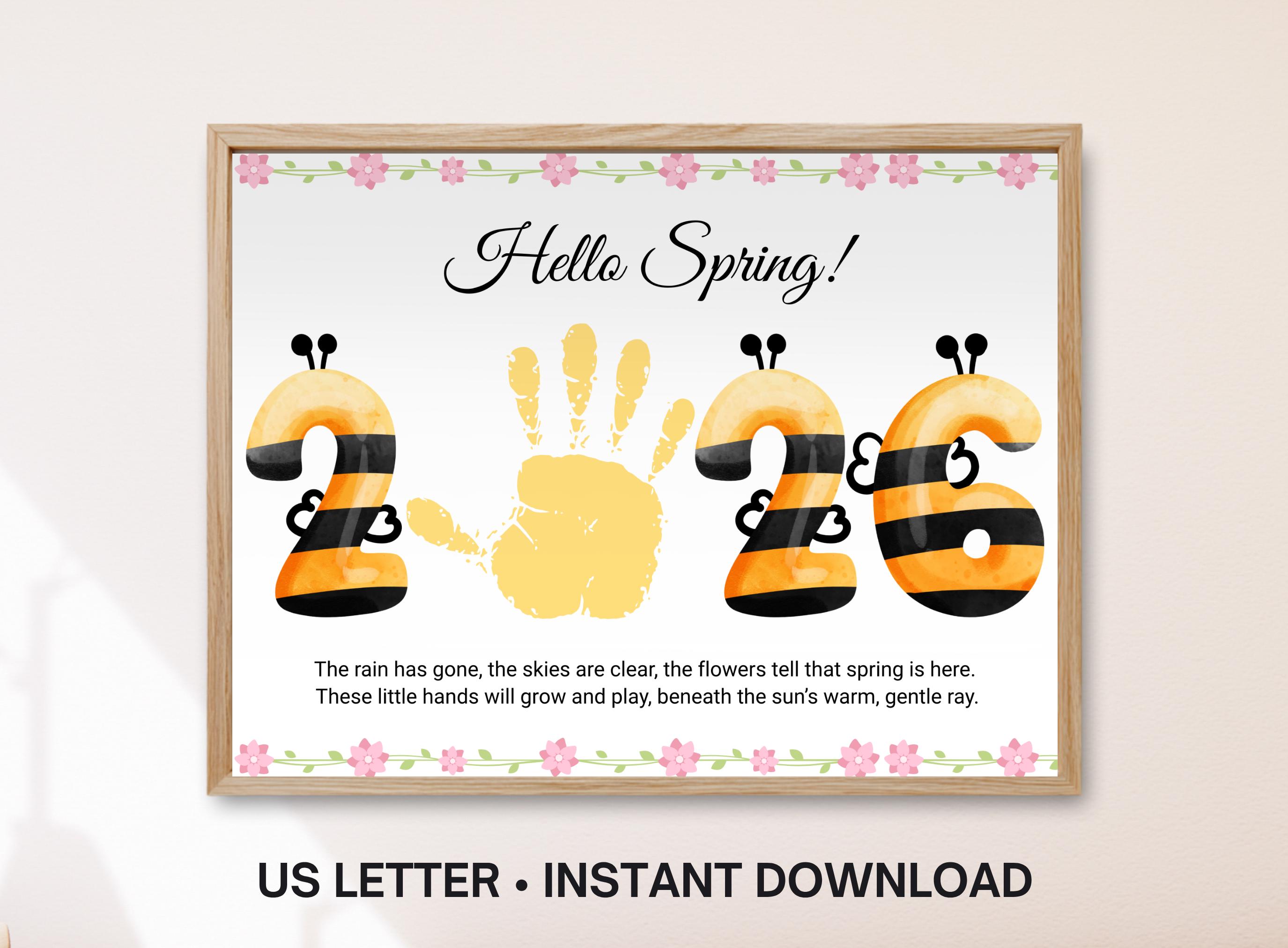 2026 Spring Handprint Art, Preschool Bee Handprint Craft Printable ...