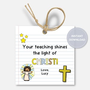 Sunday School Teacher Gift Tag, Printable Bible Study Religious Tags, Christian Teacher, Pastor Appreciation, Church Teacher Tags