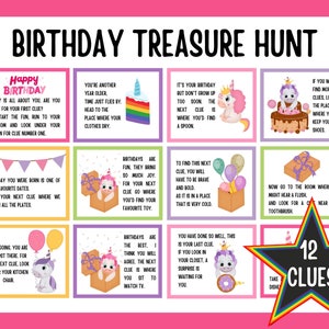 Unicorn Birthday Scavenger Hunt for Kids, Birthday Treasure Hunt, Indoor Birthday Treasure Hunt Clues, Birthday Games for Kids