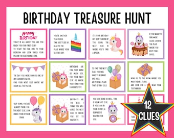 Unicorn Birthday Scavenger Hunt for Kids, Birthday Treasure Hunt, Indoor Birthday Treasure Hunt Clues, Birthday Games for Kids