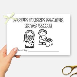 Wedding at Cana, Mini Bible Book, Miracles of Jesus Sunday School Craft, Kids Bible Lesson Coloring Activity, Half Page Bible Story Book