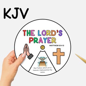 The Lord’s Prayer KJV, Printable Bible Coloring Wheel, Sunday School Craft, Kids Bible Study Spinning Wheel, Christian Homeschool