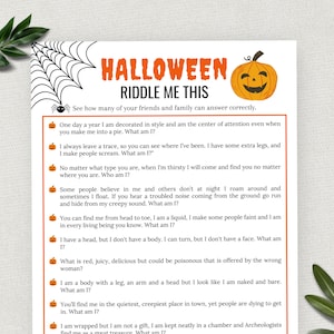 Halloween Riddle Me This, Spooky Trivia Game, Halloween Jokes, Halloween Party Game for Kids and Adults, Ice Breaker, Classroom Activity