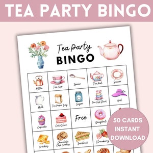 Tea Party Bingo, 50 Cards, Tea Party Games, Ladies Tea Party, Kids Tea Party, Tea Party Activities, Garden Tea Party, Tea Party Shower