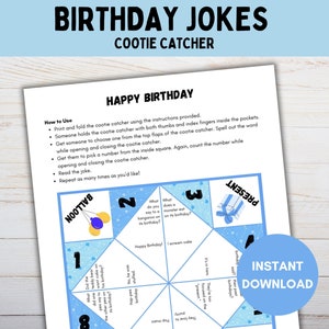 Birthday Jokes Cootie Catcher, Printable Paper Craft, Funny Fortune Teller, Party Game for Kids, Boy Birthday, Joke Teller, Digital Download