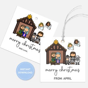 Nativity Christmas Tag, Printable Square Merry Xmas Tags, Baby Jesus Gift Tags, Hang Tag, Bakers Tag, Christian Christmas, Digital Download