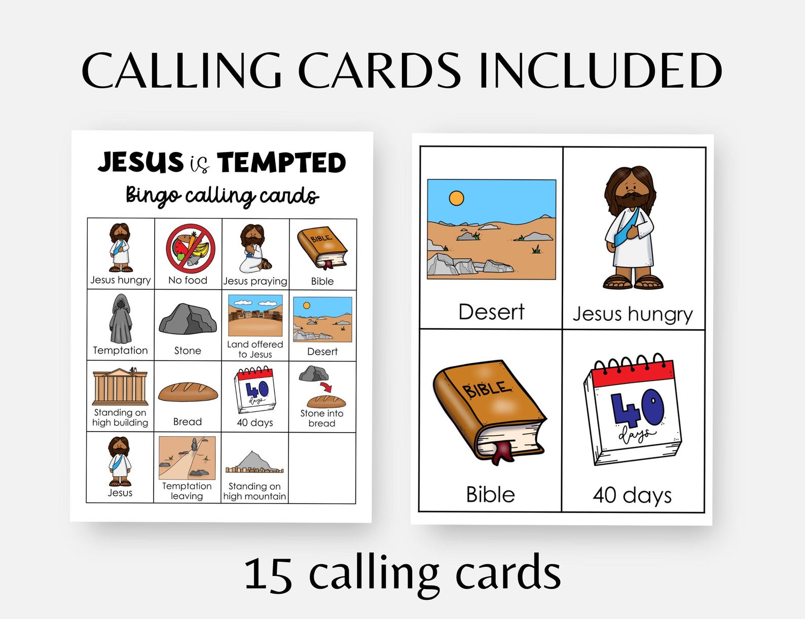 Jesus is Tempted in the Desert, Bible Story Bingo Cards, Lent Printable ...