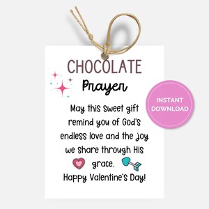 Chocolate Valentine Tag, Printable Christian Valentines Day Prayer Card, Religious Sunday School Valentine Exchange, Church Staff Gift