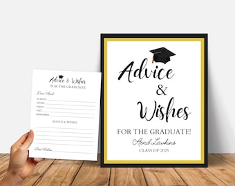 Conseils et souhaits pour l'obtention du diplôme, cadeau imprimable pour fête des diplômés, panneau conseils et voeux, cartes de conseils pour l'obtention du diplôme universitaire ou secondaire