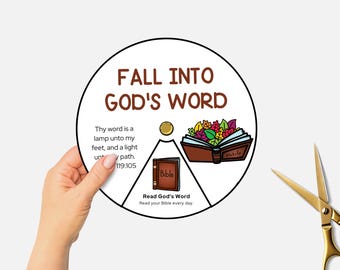 Fall into God's Word, Fall Bible Lesson, Christian Coloring Wheel Activity, Bible Spinning Wheel for Kids, Sunday School Printable Craft