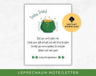 Printable Leprechaun Letter, Leprechaun Trap Note, St Patricks Day Activity, Letter from Leprechaun, Saint Patricks Letter From Leprechaun