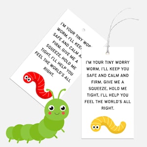 Worry Worm Gehaakte Tags, Worry Worm Cards voor haakwormen, weefgetouwwormen, Worry Worm gedicht Tags, angstspeeltje cadeaukaartjes voor geestelijke gezondheid