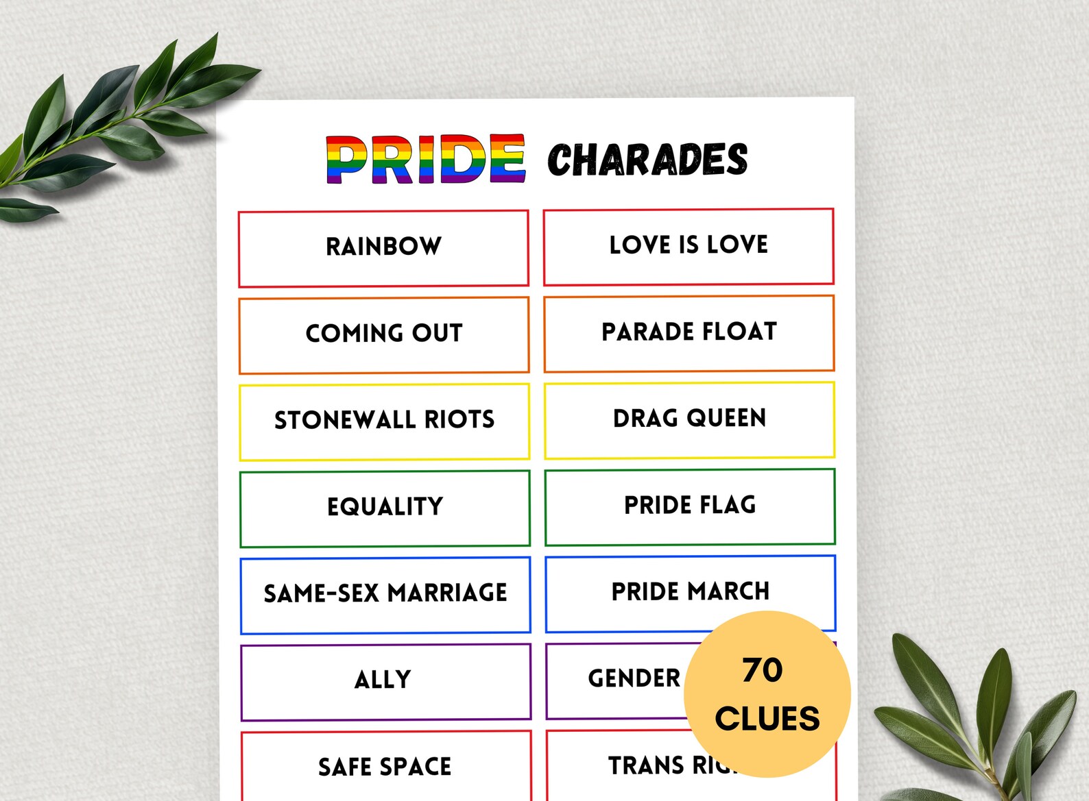 LGBTQ Charades, Printable Pride Charades, Pride Month Party Game ...