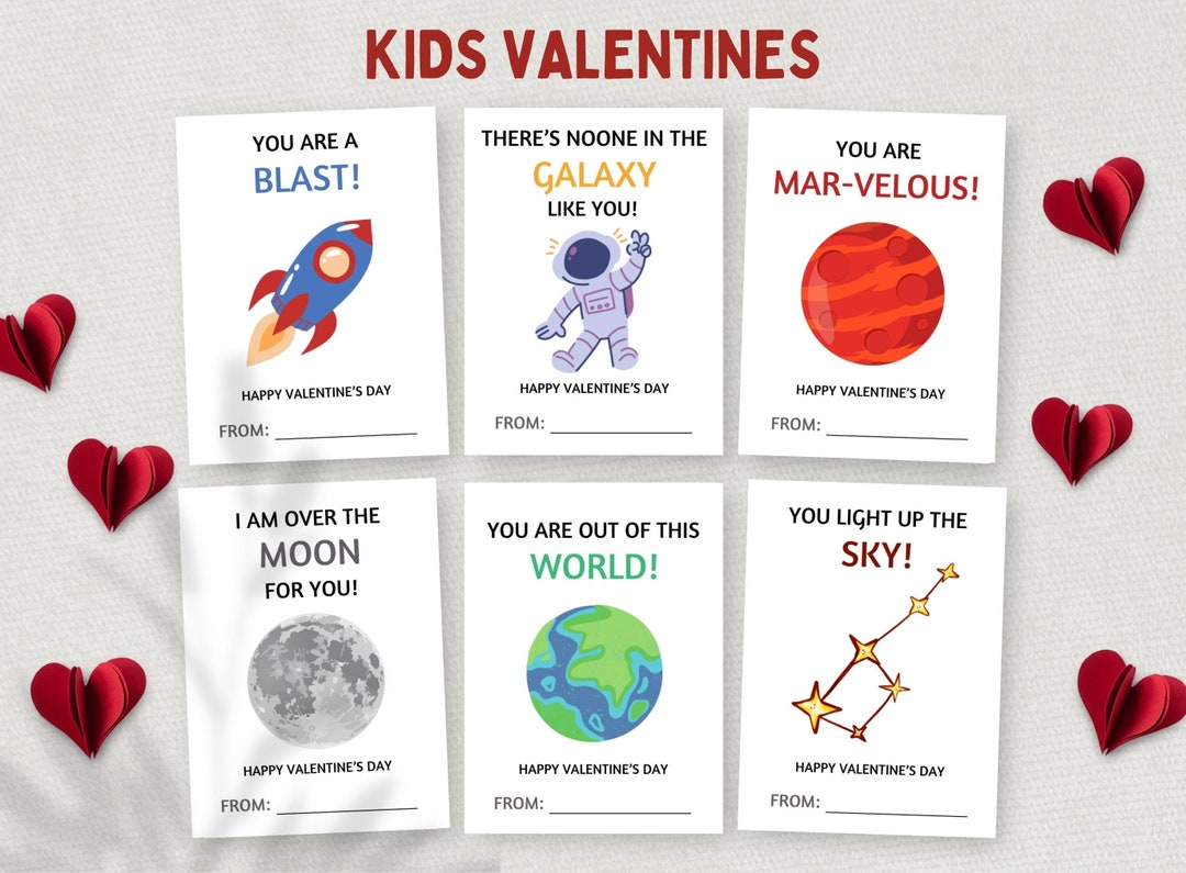 Printable Space Valentines Day Cards, School Valentine Gift Tags, Kids ...