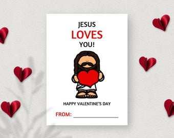 Jesus Loves You, Printable Christian Valentines, Classroom Valentines, Bible Valentine Exchange, Church Staff Gift Tag, Jesus Valentine