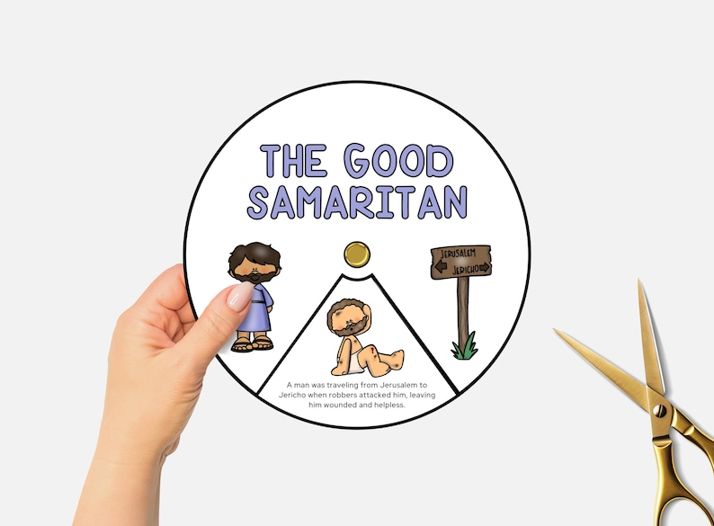 The Good Samaritan, Printable Bible Coloring Wheel, Sunday School Craft ...