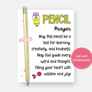 Bleistift-Gebetsgeschenkanhänger, Bleistift-Segenskarte, Kirche druckbar, religiöser Sonntagsschulanhänger, christliches zurück zu Schulgeschenk