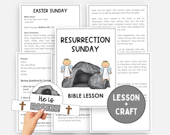 Resurrection Sunday Bible Lesson, Holy Week Printable, Christian Easter, Kids Sunday School, The Easter Story, He is Risen Craft