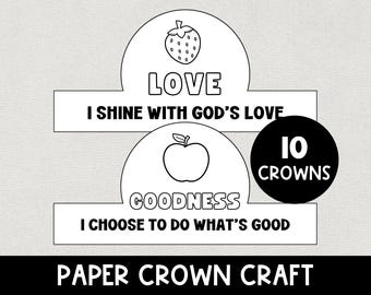 Fruit of the Spirit Craft, Printable Bible Faith Crown, Galatians Holy Spirit, Easy Kids Christian Craft, Sunday School, Church Activity