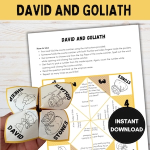 David und Goliath, Sonntagsschule Handwerk, druckbare Bibel Handwerk, Cootie Catcher, Bibelstunden für Kinder, Wahrsagerin