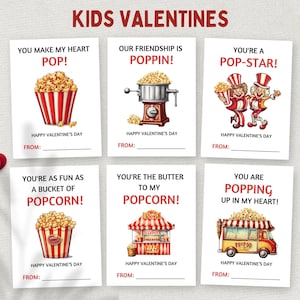 Printable Popcorn Valentine&#39;s Day Cards, School Valentine Gift Tags, Kids Classroom Valentines Poppin Cards Set, Preschool Valentines, DIY