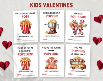 Printable Popcorn Valentine's Day Cards, School Valentine Gift Tags, Kids Classroom Valentines Poppin Cards Set, Preschool Valentines, DIY