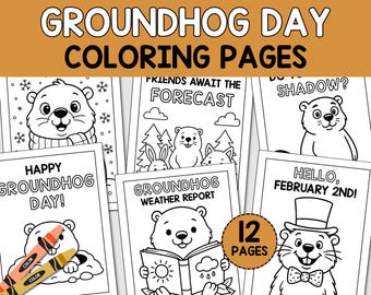 Groundhog Day Coloring Pages, Happy Groundhog Day, Printable Groundhog Activities for Kids, February Coloring Sheets, Digital Download
