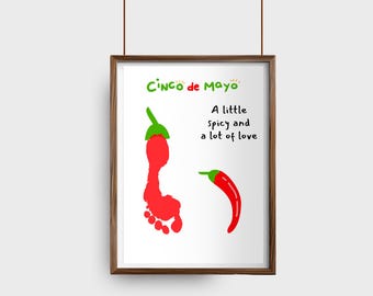 Cinco De Mayo Handprint Art, Chilli Mexican Fiesta Printable, Kids Preschool Footprint Craft, May Teacher Resource, Daycare Memory Keepsake
