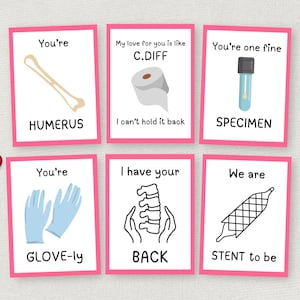 Tarjetas de San Valentín para enfermeras, etiquetas de regalo imprimibles para San Valentín de médicos, divertidas tarjetas de San Valentín médicas para enfermeras, estudiantes, empleados de atención médica, personal y compañeros de trabajo
