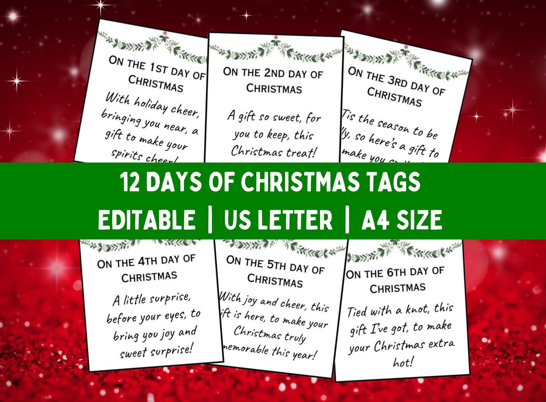 12 Days of Christmas Printable, Editable 12 Days of Christmas Gift Tags ...
