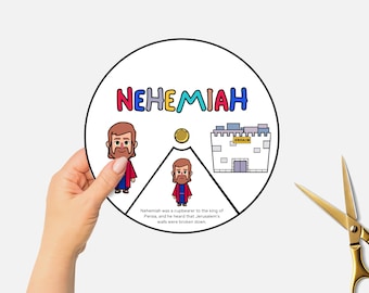 Nehemiah, Printable Bible Coloring Wheel, Sunday School Craft, Bible Character Study, Kids Bible Story Spinning Wheel, Christian Homeschool