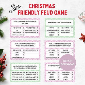 Christmas Friendly Feud Game, Holiday Feud, Xmas Trivia, Fun Printable Group Activity, Family Game Night, Friendsmas Party, Pastel Christmas