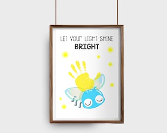 Summer Handprint Art, Easy Firefly Handprint Craft, Toddler Baby Keepsake, June July August Kindergarten Daycare Printable Activity