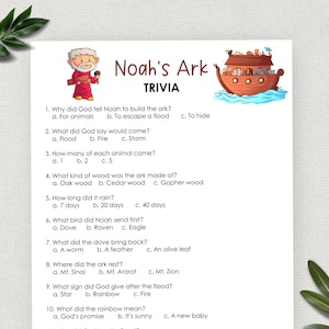 Noah&#39;s Ark, Printable Bible Story Trivia Game, Sunday School, Old Testament Kids Bible Study, Christian Homeschool, Church Activity, VBS