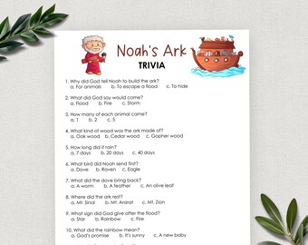 Noah's Ark, Printable Bible Story Trivia Game, Sunday School, Old Testament Kids Bible Study, Christian Homeschool, Church Activity, VBS