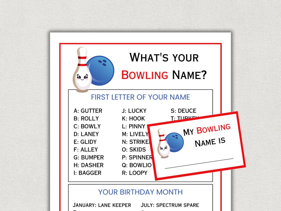 Whats Your Bowling Name, Name Sign & Tags, Birthday Party, Icebreaker
