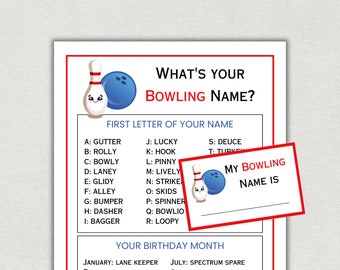 Whats Your Bowling Name, Name Sign & Tags, Birthday Party, Icebreaker, Bowling Party Game, Bowling Night Activity, Bowling League Printable