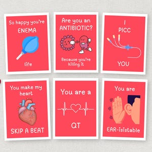 Tarjetas de San Valentín médicas, etiquetas de regalo imprimibles para San Valentín para enfermeras, divertidas tarjetas de San Valentín para médicos, enfermeras, estudiantes, empleados, personal y compañeros de trabajo