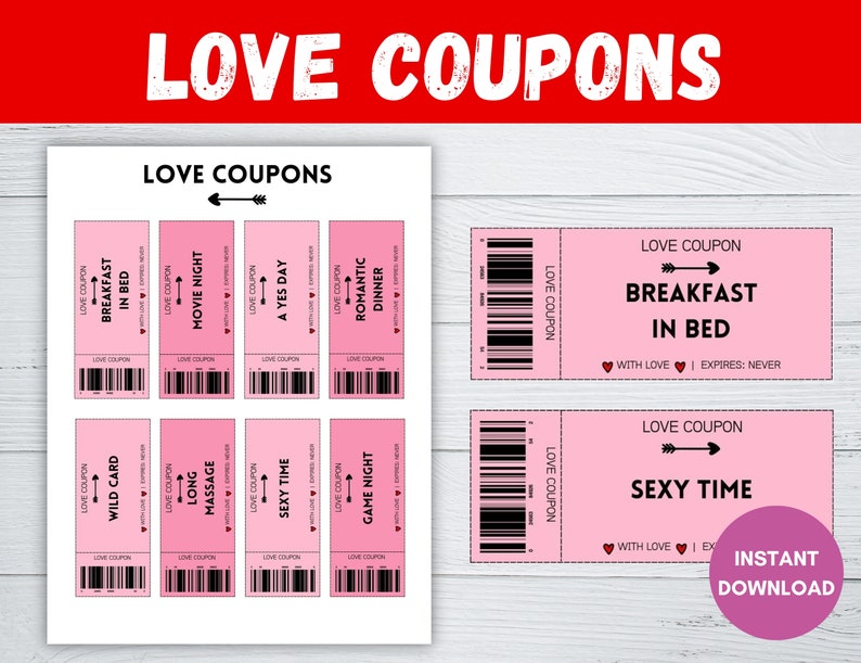 Editable Love Coupons Printable Valentines Coupons Date Etsy