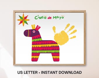 Cinco De Mayo Handprint Art, Pinata Mexican Fiesta Printable, Kids Preschool Daycare Craft, May Teacher Resource, Toddler Memory Keepsake