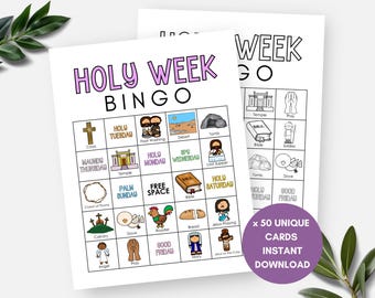 Holy Week Bingo, Printable Lent Bingo Cards, Religious Easter Game, Sunday School Church Activity for Kids and Adults, Resurrection Bingo